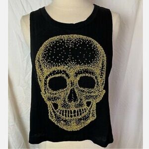 Milky Way Crop tank Top with beaded Gold Skull
